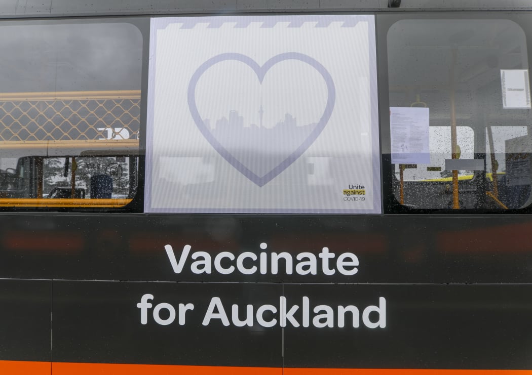 Vaccination buses ready to leave Auckland Airport vaccination drive though.