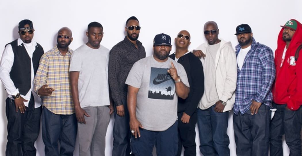 Wu-Tang Clan (L-to-R: Cappadonna, Masta Killa, GZA, RZA, Raekwon, U-God, Inspectah Deck, Ghostface Killah, Method Man).