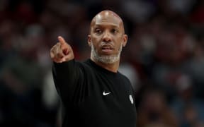 PORTLAND, OREGON - OCTOBER 22: Head coach Chauncey Billips of the Portland Trail Blazers looks on during the game against the Minnesota Timberwolves at Moda Center on October 22, 2025 in Portland, Oregon. NOTE TO USER: User expressly acknowledges and agrees that, by downloading and or using this photograph, User is consenting to the terms and conditions of the Getty Images License Agreement.   Steph Chambers/Getty Images/AFP (Photo by Steph Chambers / GETTY IMAGES NORTH AMERICA / Getty Images via AFP)