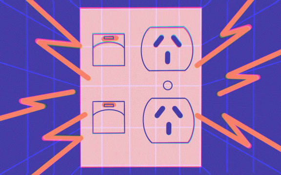 Stylised illustration of power socket and voltage lines