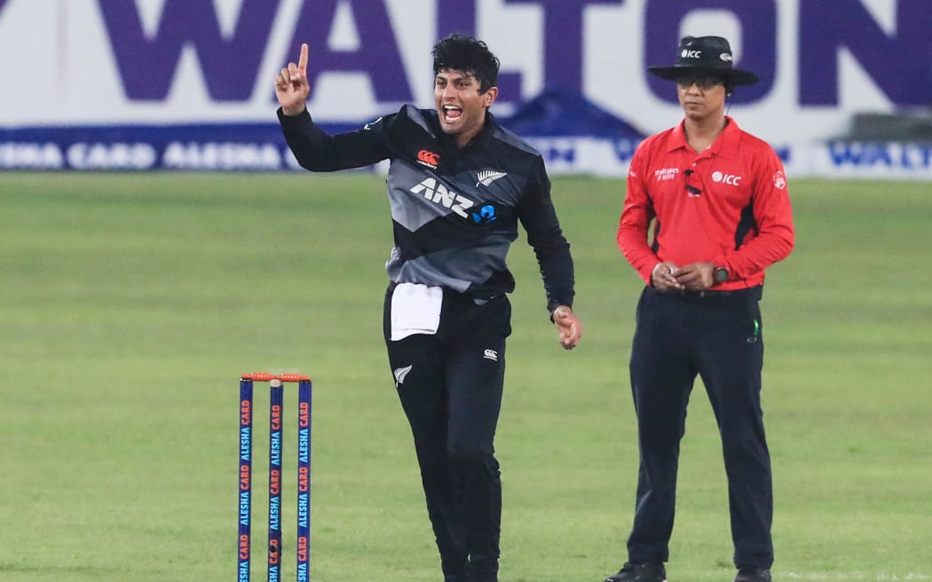 Rachin Ravindra celebrates a wicket in Bangladesh 2021.