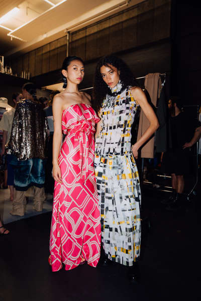 Two models at Christchurch Spring Fashion Festival.