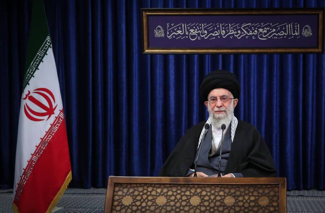 Iranian Supreme Leader Ayatollah Ali Khamanei delivers remarks on Joint Comprehensive Plan of Action on Iran Nuclear Issue in 2015 between five permanent members of United Nations Security Council, Germany and Iran on 17 February 2021 in Tehran, Iran.