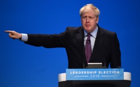 Conservative MP Boris Johnson speaks to the audience as he takes part in a Conservative Party leadership hustings event in Birmingham, central England on June 22, 2019.