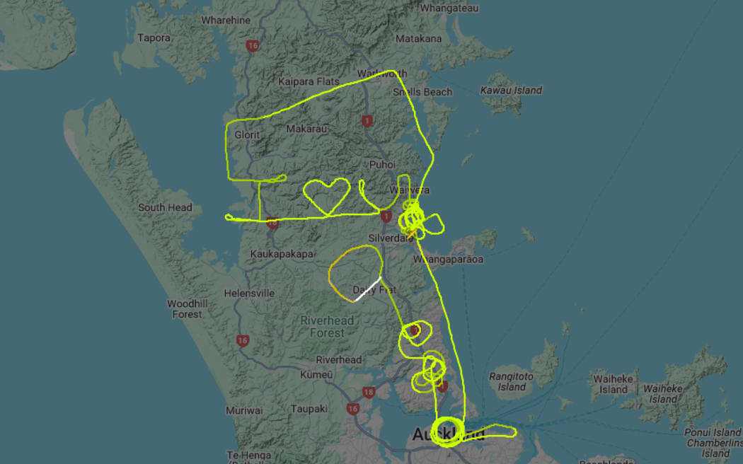 The flight path tracing a message saying 'I love you'.