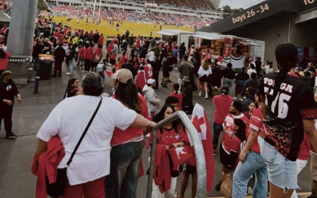 Fans make their way into Mount Smart Stadium, Auckland ahead of Tonga's victory over New Zealand in the Pacific Championship. (Ileini Taloa)
