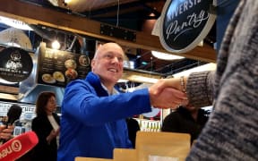 National Party leader Christopher Luxon meets people during a walkabout at Riverside Market in central Christchurch on 14 September, 2023.