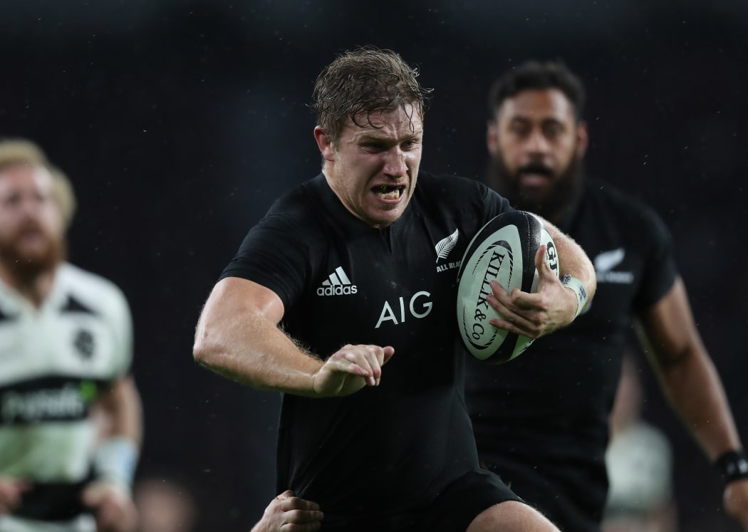 Nathan Harris playing for the All Blacks against the Barbarians in 2017.