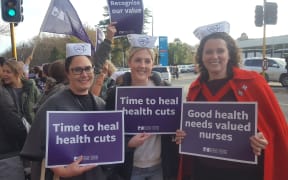 Nurses outside Christchurch Public Hospital.