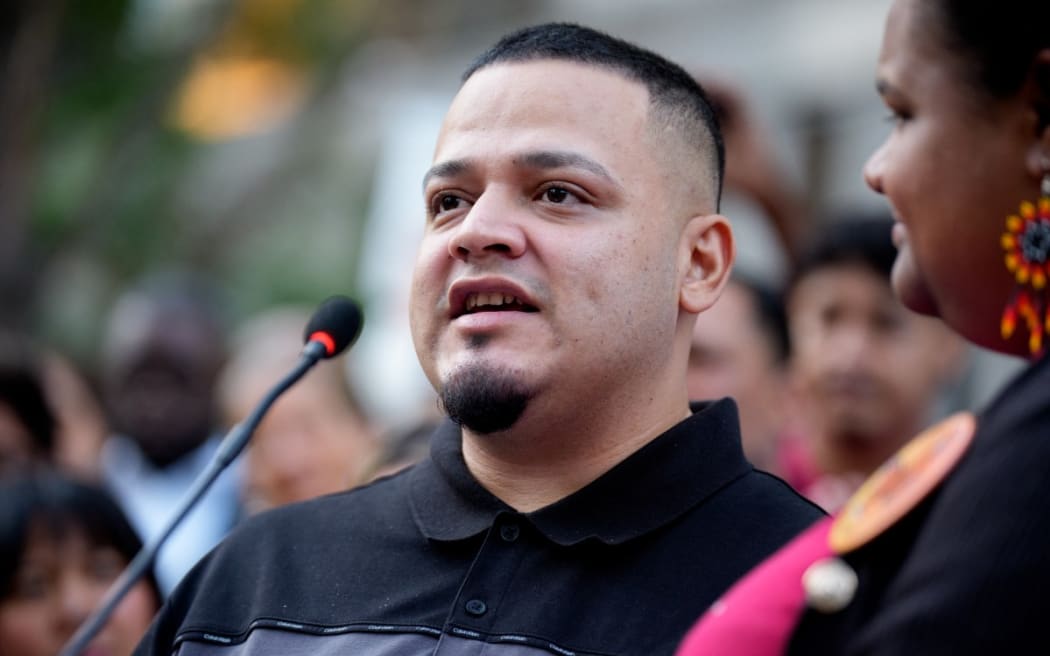Kilmar Abrego Garcia speaks during a rally and prayer vigil for him before he enters a US  Immigration and Customs Enforcement (ICE) field office on 25 August, 2025 in Baltimore, Maryland.