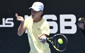New Zealand's Jack Loutit during his qualifying match against USA's Alex Michelsen at the ASB Classic tennis tournament in Auckland, 7 January 2024.