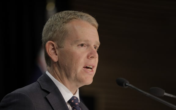 Prime Minister Chris Hipkins speaks to the media