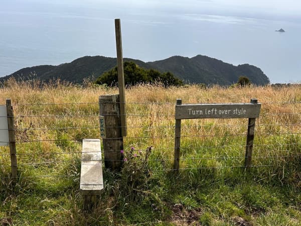 A stile on the Pahi Coastal Walk