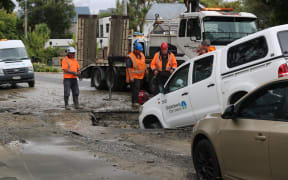 A Christchurch City Council vehicle became stuck after falling into a sinkhole in Linwood.