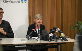 Christchurch mayor Lianne Dalziel speaks to reporters at the Christchurch City Council offices.