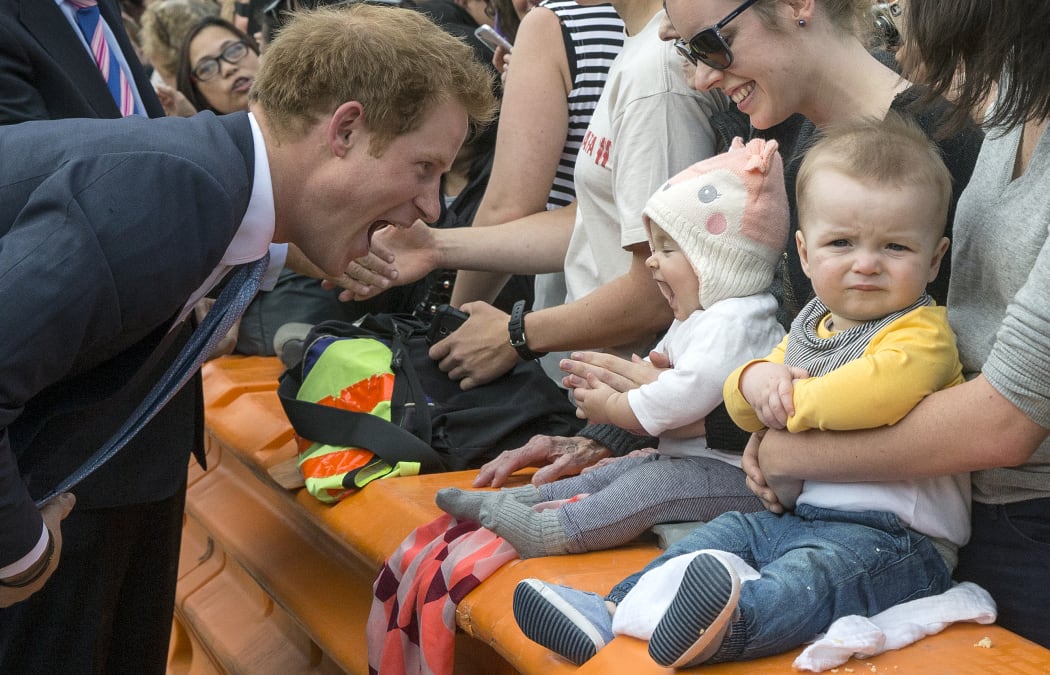 Prince Harry meets fans during a walkabout in Christchurch.