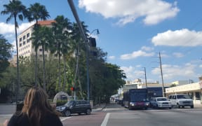A busy intersection in downtown Miami.