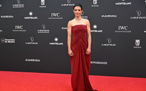 Spanish footballer Aitana Bonmati poses on the Red Carpet ahead of the 25th Laureus World Sports Awards gala in Madrid on April 22, 2024.