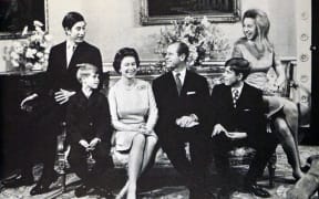 Photograph of Queen Elizabeth II (1926-) and the Duke of Edinburgh (1952-) with their children, Charles, Prince of Wales (1948-), Prince Edward (1964-), Prince Andrew (1960-) and Princess Anne (1950-). Dated 20th Century (Photo by Ann Ronan Picture Library / Ann Ronan Picture Library / Photo12 via AFP)