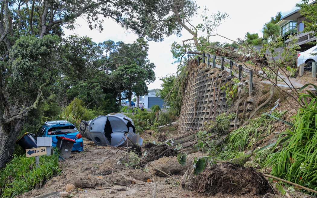 Tairua slip - Motuhoa Road on Mount Paku - a property is extensively damaged as a landslide comes down behind it - 22 January 2026