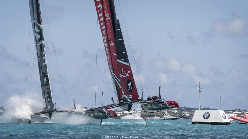 Team New Zealand racing Land Rover Bar in day 2 of qualifying races for the America's Cup. 28 May 017, Bermuda.