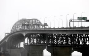 Auckland Harbour Bridge on a rainy day. Weather generic.