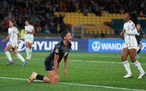 WELLINGTON, NEW ZEALAND - JULY 25: Grace Jale of New Zealand reacts after a missed chance during the FIFA Women's World Cup Australia & New Zealand 2023 Group A match between New Zealand and Philippines at Wellington Regional Stadium on July 25, 2023 in Wellington, New Zealand. (Photo by Catherine Ivill/Getty Images)