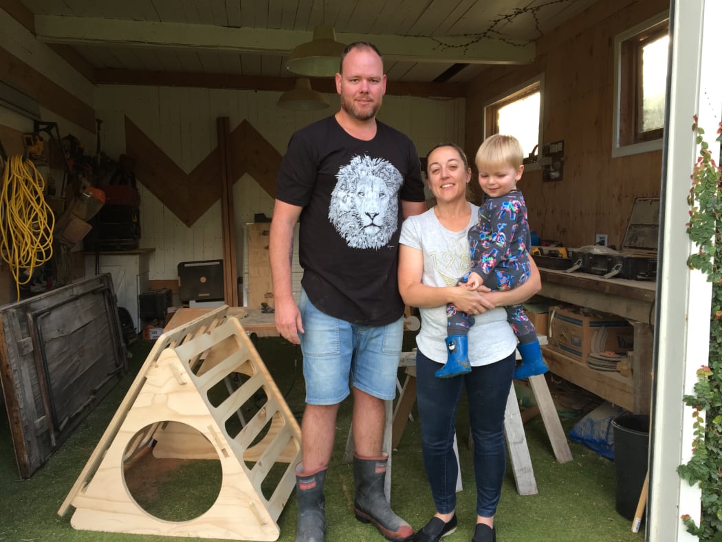 Founders of kid’s furniture company Charlie’s Choice, Johan Kachelhoffer and Sarah Bertram with their son.