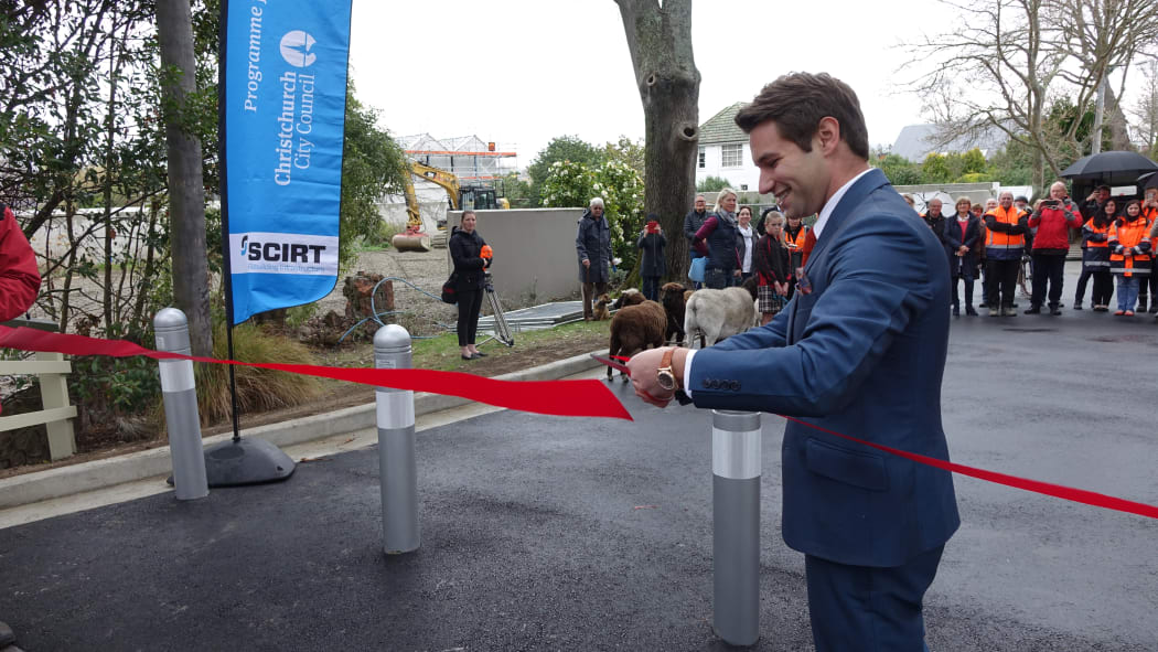 Councillor Jamie Gough officially re-opening Helmore's Lane Bridge.