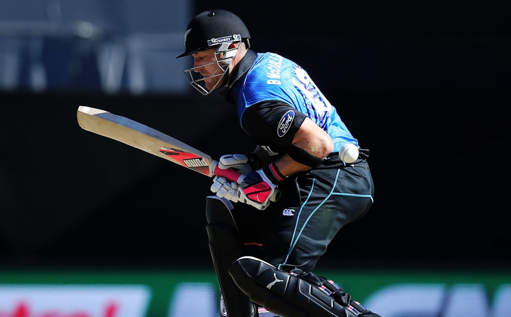 Brendon McCullum gets hit on the arm