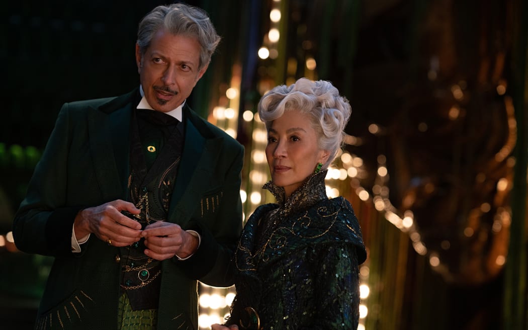 Jeff Goldblum as the Wizard of Oz and Michelle Yeoh as Madame Morrible for the Universal movie Wicked Part 1.