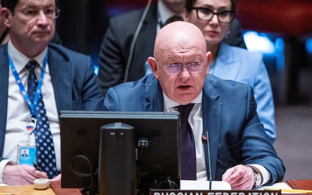 Russia's UN representative Vassily Nebenzia addresses the Security Council during a meeting on nuclear disarmament and non-proliferation in May 2024.