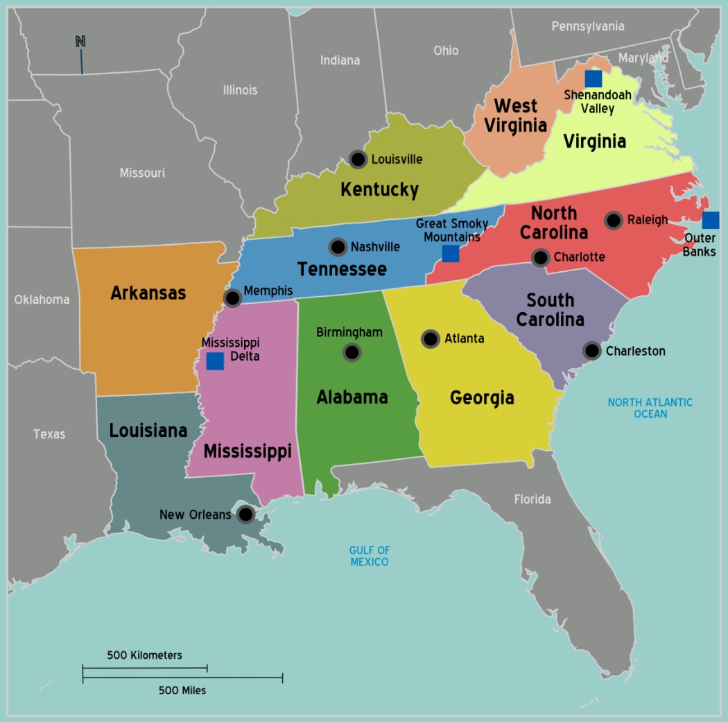 Map of US southern states