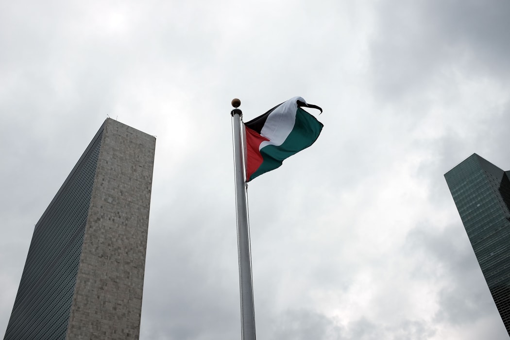 The Palestinian flag flies for the first time at the United Nations headquarters