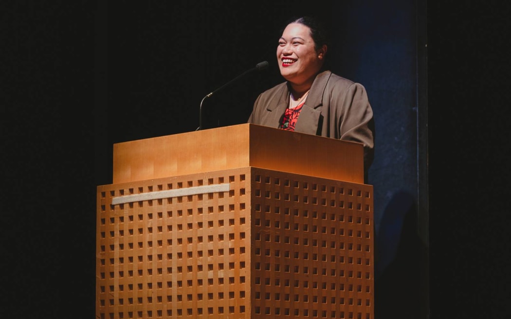 Tylah Farani-Watene speaking at the Japan Embassy, New York City for the Global Goals Week 2023.