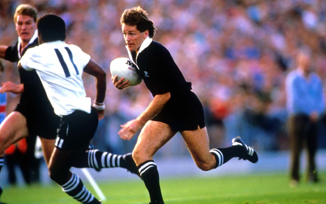 All Black captain David Kirk in action during the Rugby World Cup match between the All Blacks and Fiji at Lancaster Park Christchurch, New Zealand, on Wednesday 27 May 1987.
