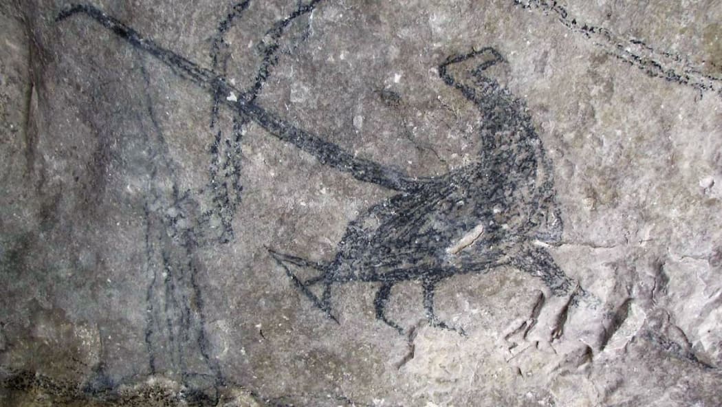 Māori rock drawing believed to depict a Pouākai (Haast's Eagle) in the Cave of the Eagle, South Canterbury.