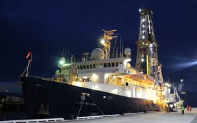 The JOIDES Resolution in port at Timaru, before embarking on a two-month voyage to study slow-slip earthquakes at the  Hikurangi subduction zone.