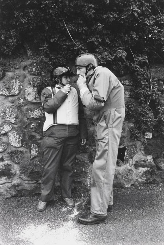 '81 Tour protest leaders Gaylene Jackson and John Minto confer. Auckland, September 12, 1981