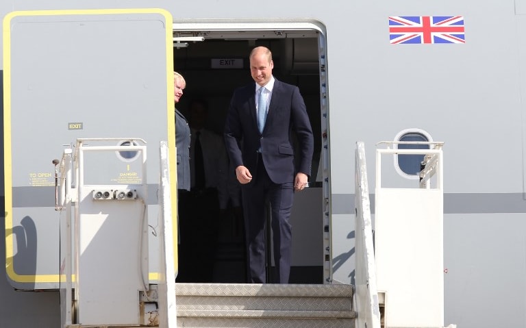 Britain's Prince William arrives at Amman's Marka military airport on 24 June, 2018, for a two-day visit in Jordan.