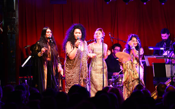 Aaradhna, Bella Kalolo, Esther Stephens and Annie Crummer on stage at the Auckland Festival.