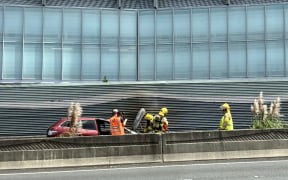 A car fire shut down the SH1 Khyber Pass off-ramp in central Auckland, on Sunday 8 February, 2026.