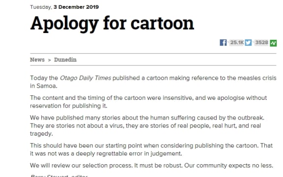 Otago Daily Times cartoon apology