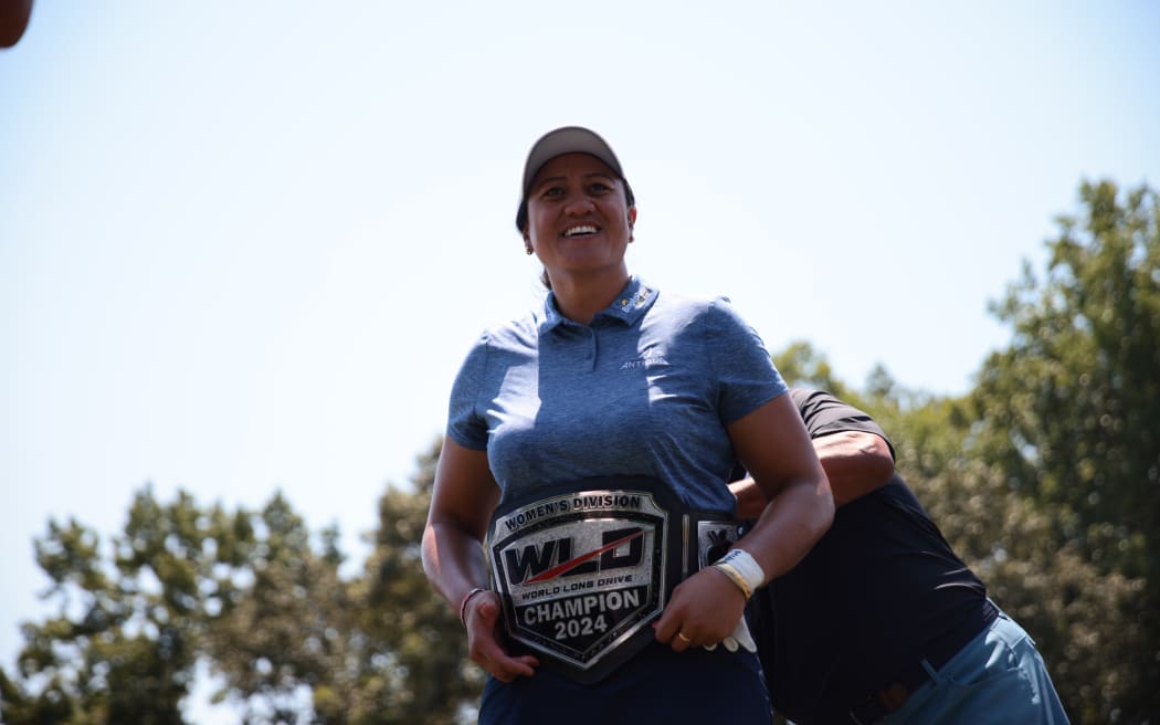 Phillis Meti captures her FIFTH World Long Drive World Championship, at Eagles Landing Country Club outside of Atlanta, 11 August 2024. (Photo supplied, Scott Kinser)