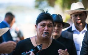 Minister of Foreign Affairs Nanaia Mahuta speaking to media on the grounds of Te Whare Rūnanga on 4 February, 2021.