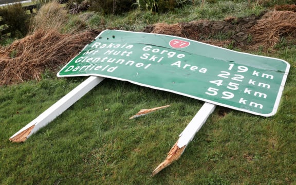 Sign outside of Methven, blown across the road on Wednesday