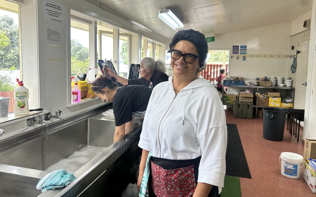 Wenarata Kingi in the kitchen at Sir Robert's tangi.