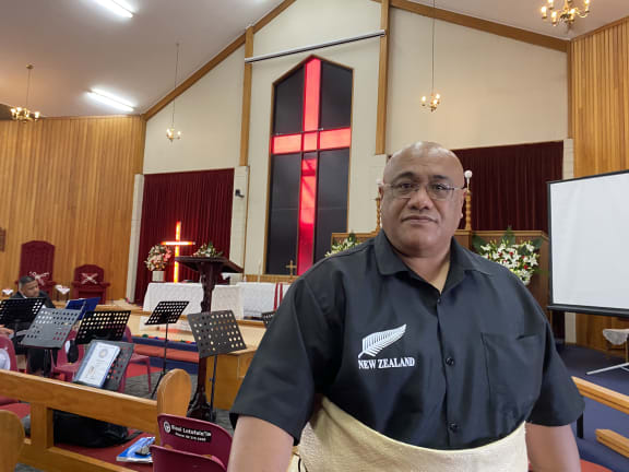 Community leader Pakilau Manase Lua at Tongan Council of Churches and the Aotearoa Tonga Response Group church service.