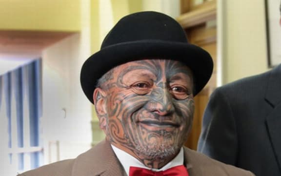 Veteran Tuhoe activist Tame Iti arrives for the final reading of legislation settling the iwi's claim.