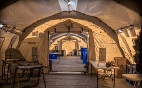 A view from the resuscitation area in the new portable medical facility, which has helped the New Zealand Medical Assistance Team (NZMAT) to earn World Health Organization classification as a Type 1 Mobile and Fixed Outpatients Emergency Medical Team.